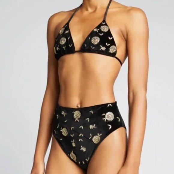 Oceanus Gold Embroidered Flowers Whitney Velvet Two-piece Bikini Set size L - Picture 1 of 5